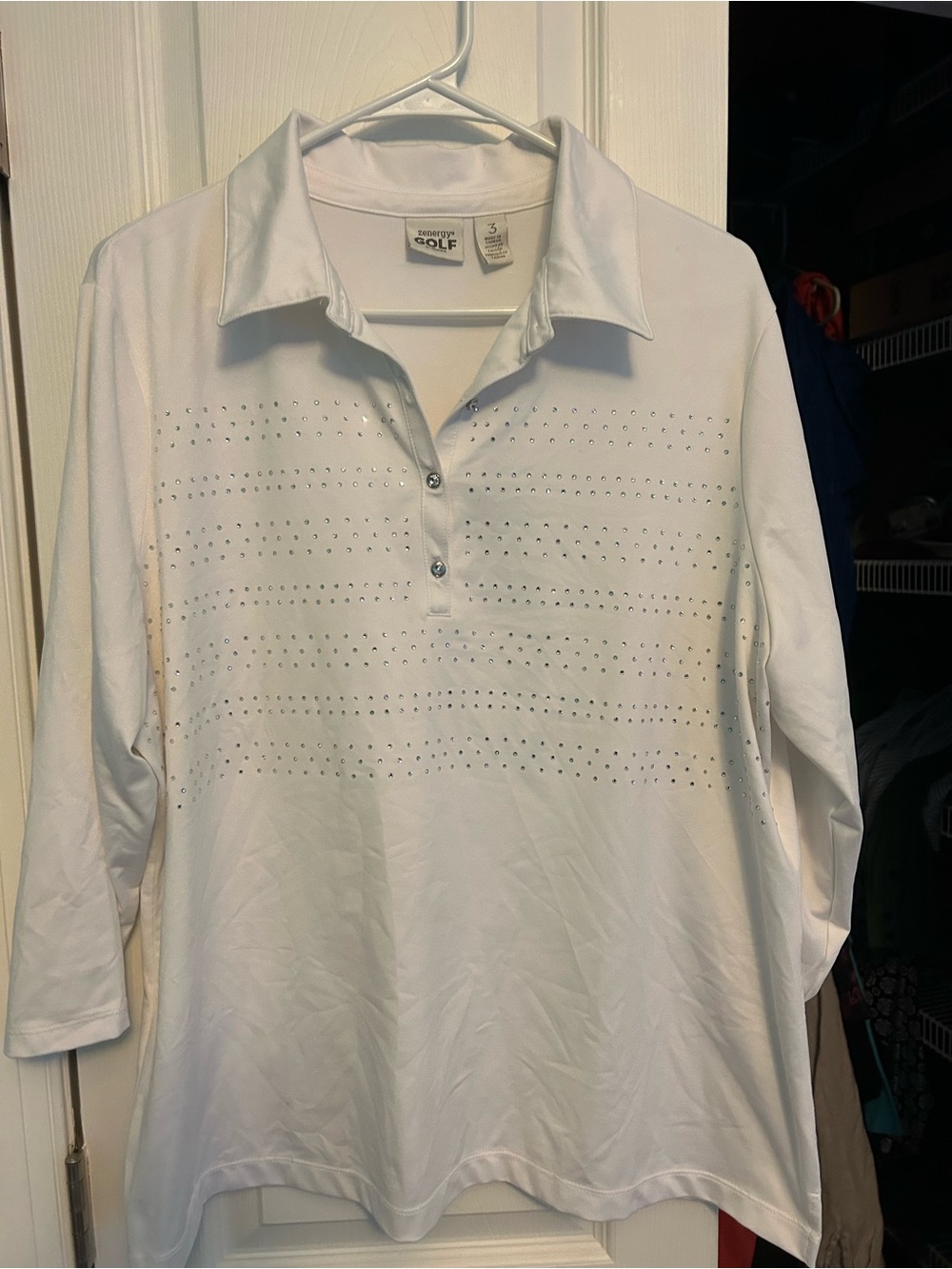 Chico's White Studded Button-Down Golf Top